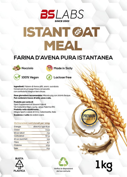 Bslabs instant oat meal package, 1kg Farina d’Avena Istantanea, showing the sealed oats container on a white background.