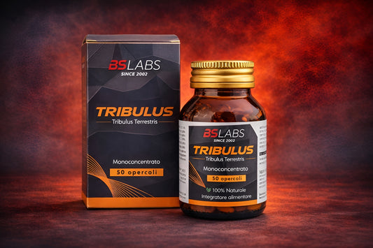 Bslabs Tribulus Terrestris 50 capsule bottle, herbal supplement with 40% saponins, for natural health support.