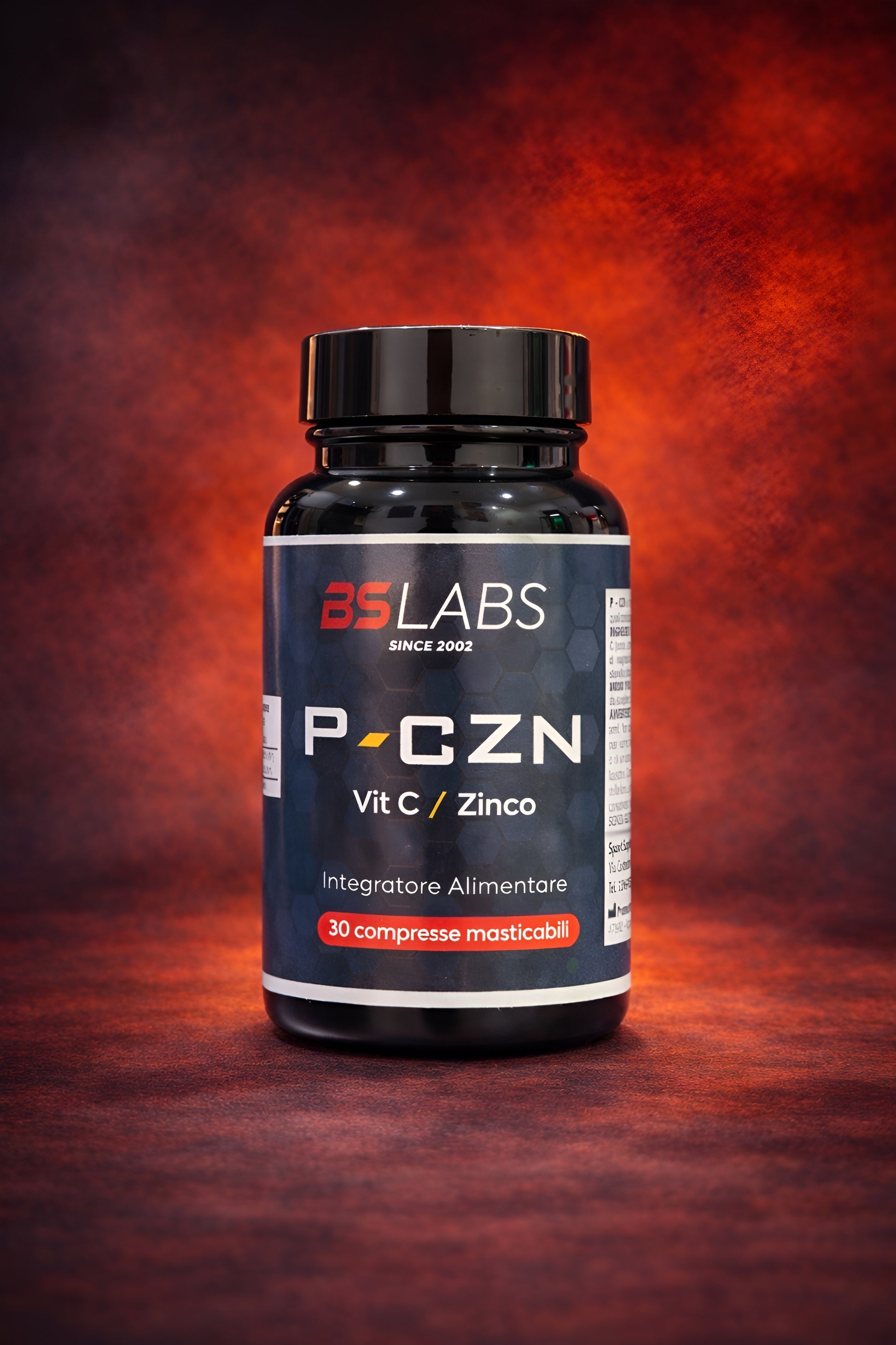 Bslabs Vitamin C + Zinc chewable tablets for immune support, showing a bottle of 30 dietary supplement chews.