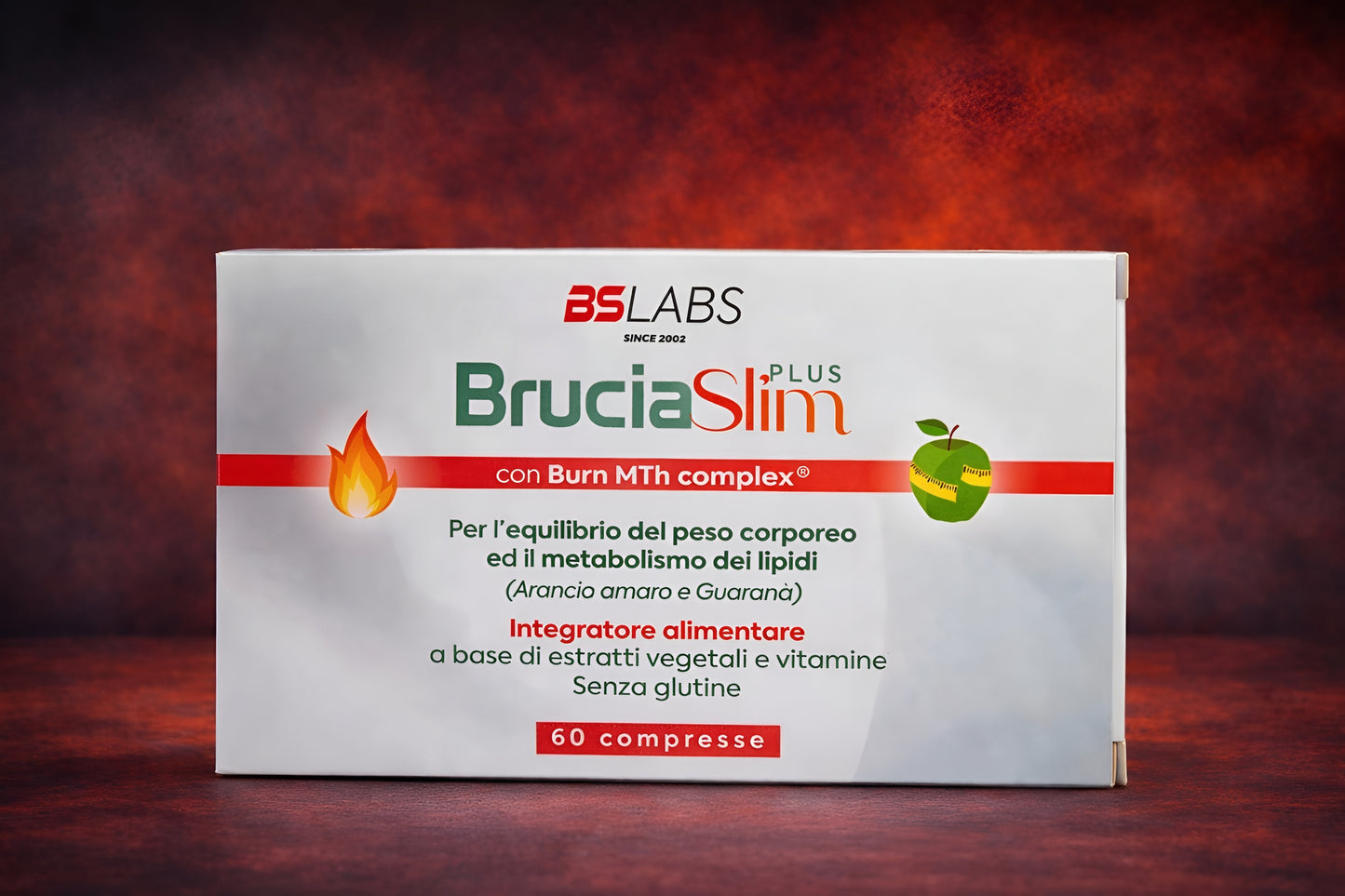 Bslabs BruciaSlim Plus metabolism and weight control supplement, 60 capsules, close-up of the supplement bottle.