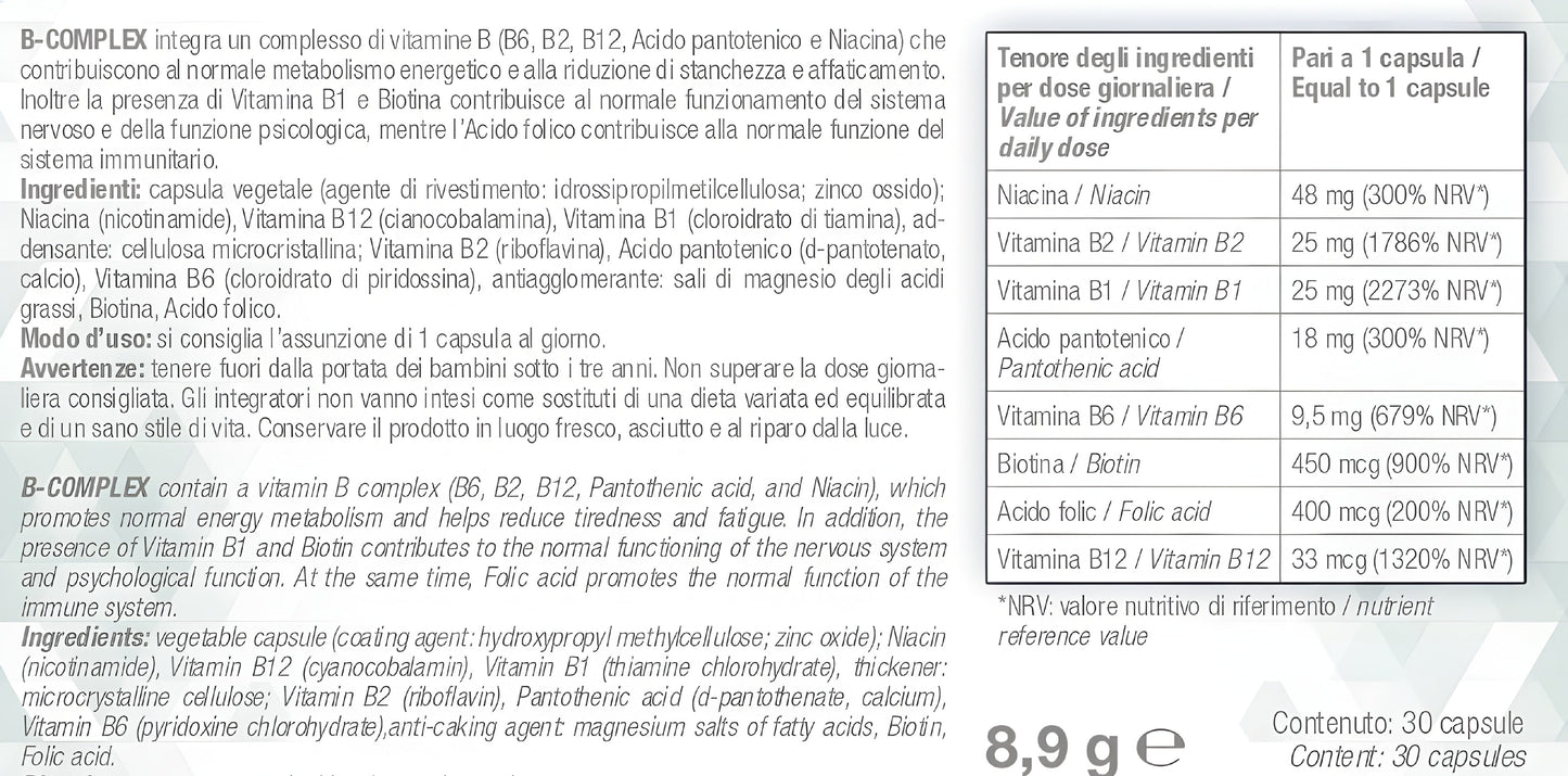 Bslabs B-Complex Vitamin Group B supplement capsules for energy and fatigue, shown in a close-up image.