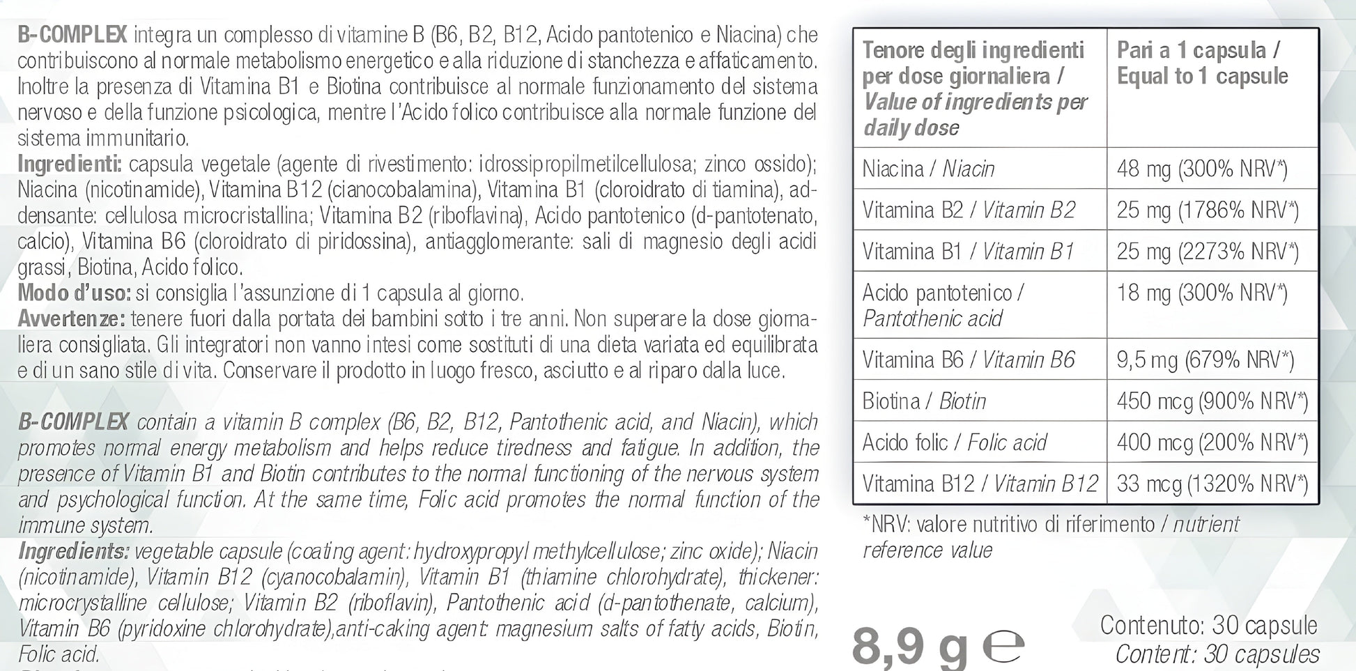 Bslabs B-Complex Vitamin Group B supplement capsules for energy and fatigue, shown in a close-up image.