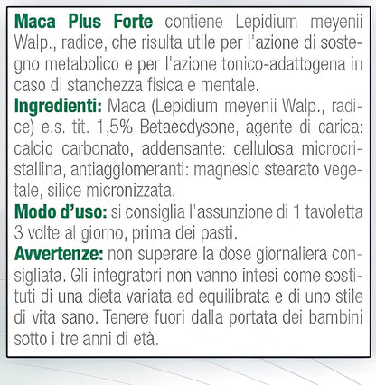 Bslabs Maca Plus Forte 1500 mg supplement bottle with 50 tablets, promoting energy, libido, and performance.