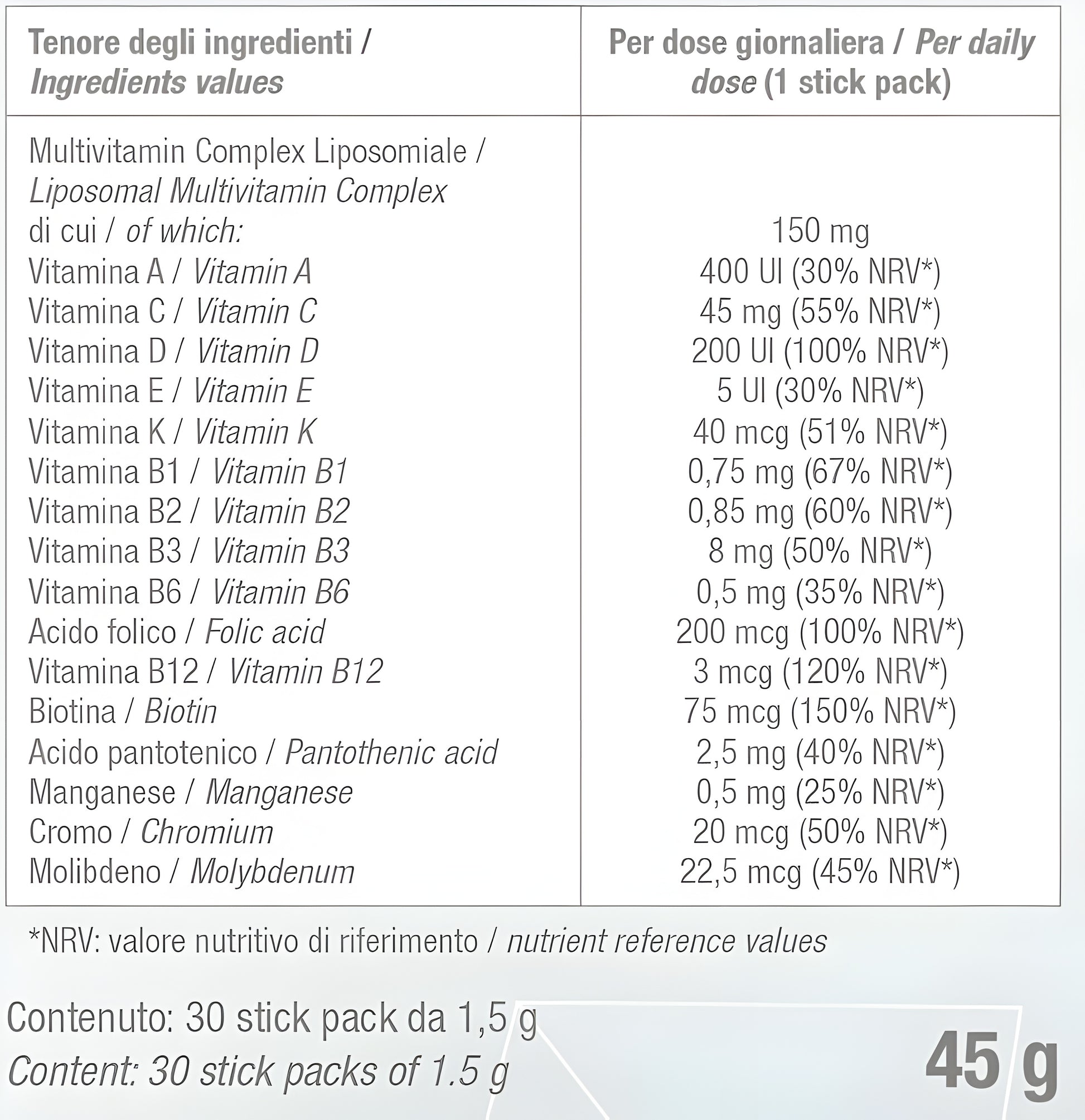 Bslabs multivitamin liposomal supplement sticks for energy, immunity, and recovery, displayed in a box with 30 sticks.