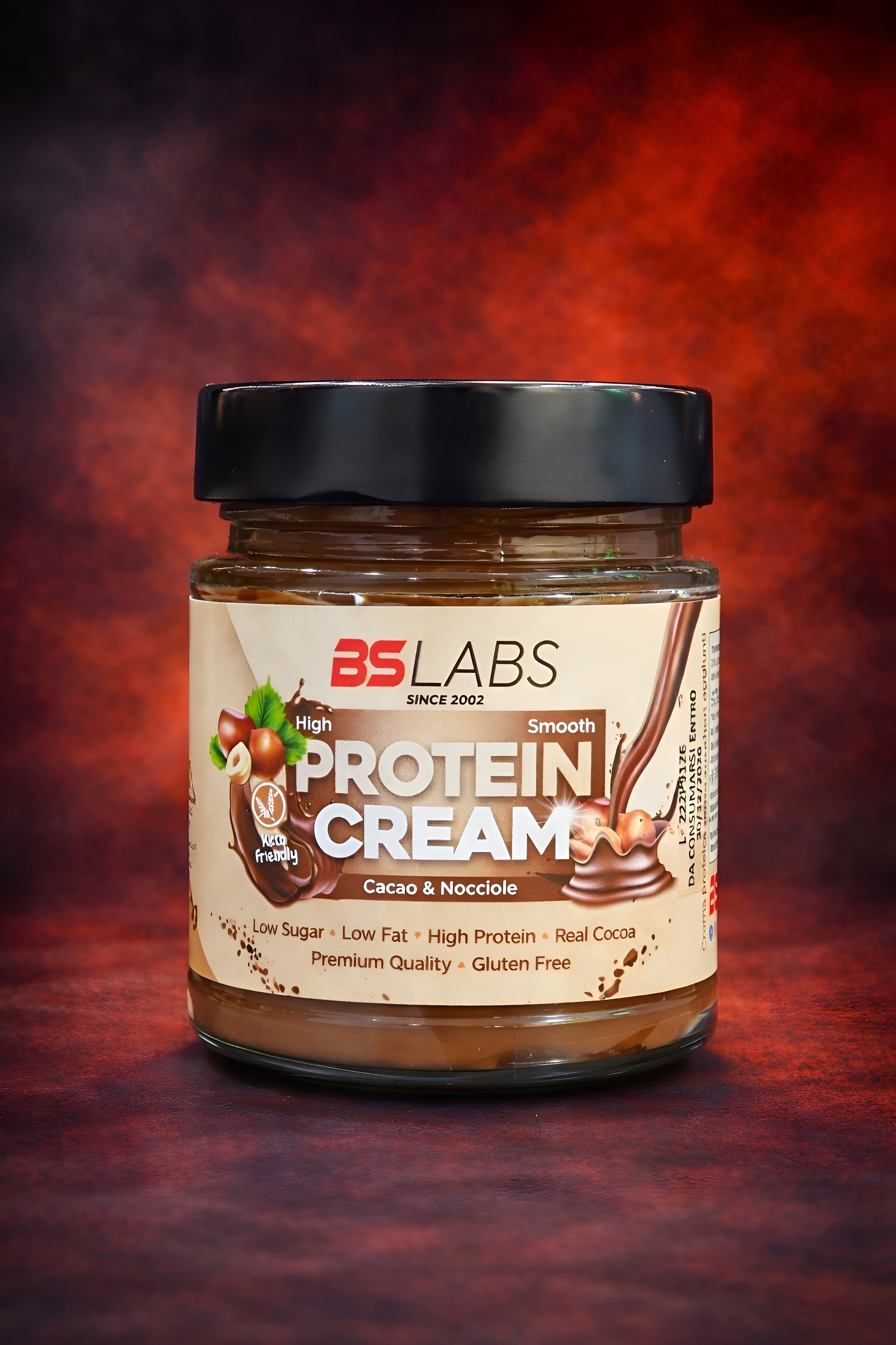 Creamy BSLABS high protein spread with low sugar, perfect for a nutritious snack or breakfast on bread or toast.