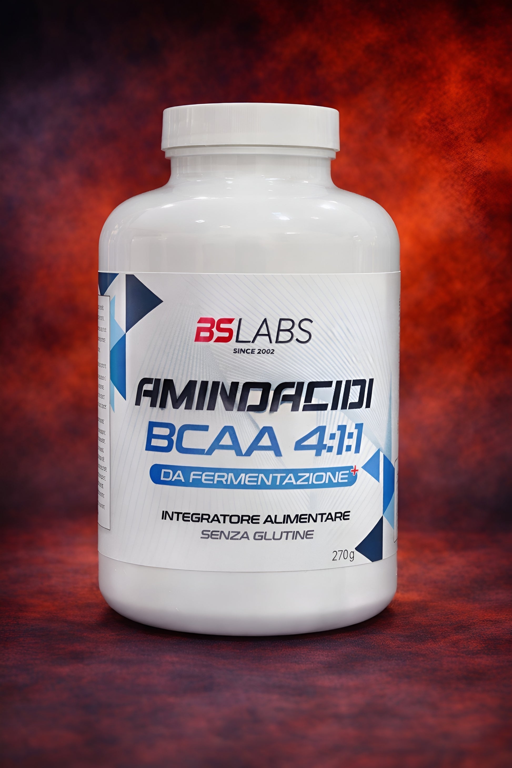 Bslabs BCAA 4:1:1 amino acids supplement in a bottle of 250 tablets, showing the supplement packaging and tablets inside.