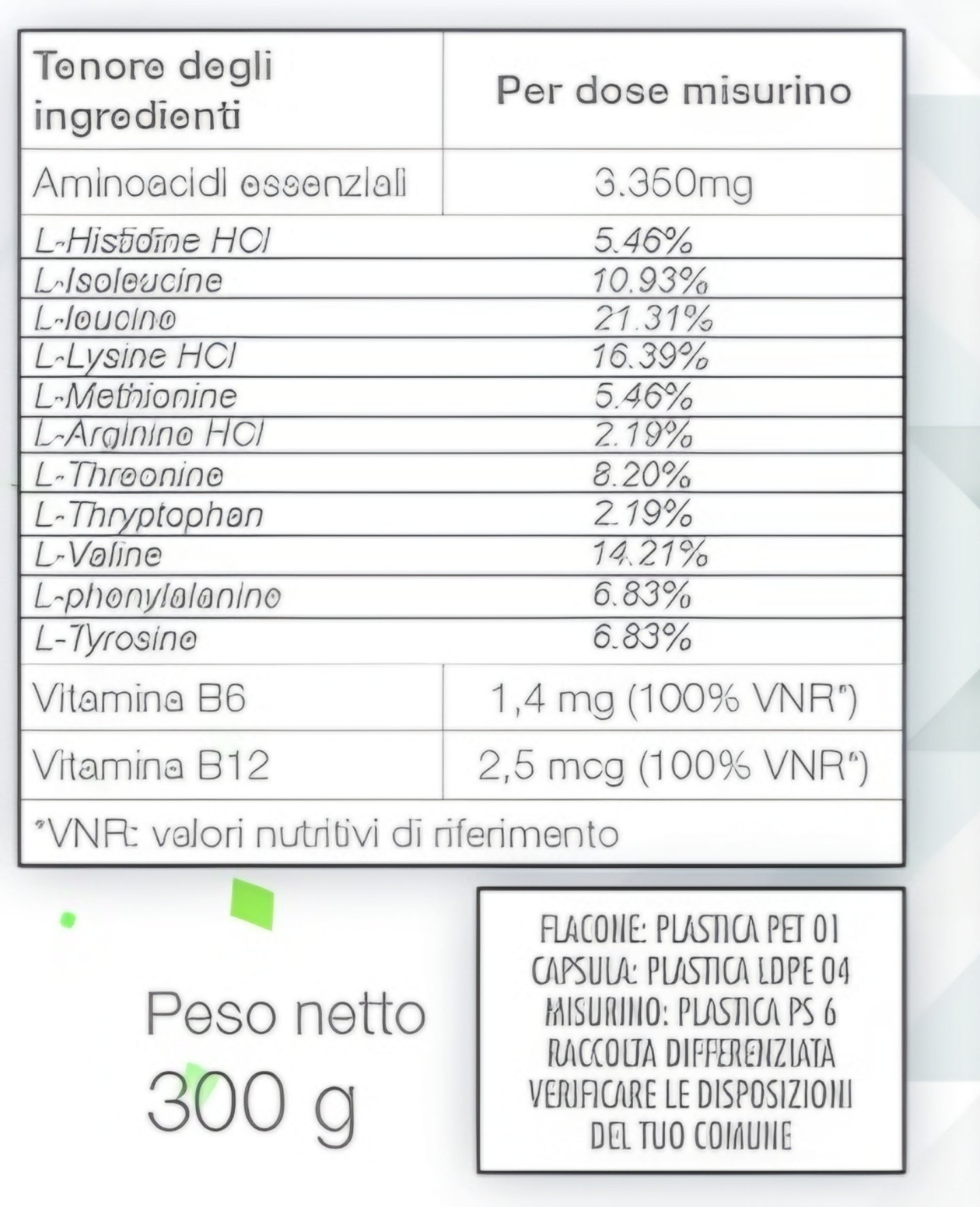 Bslabs Essential Amino Acids EAA supplement with Vitamin B6 and B12, 300g, in a supplement powder container.