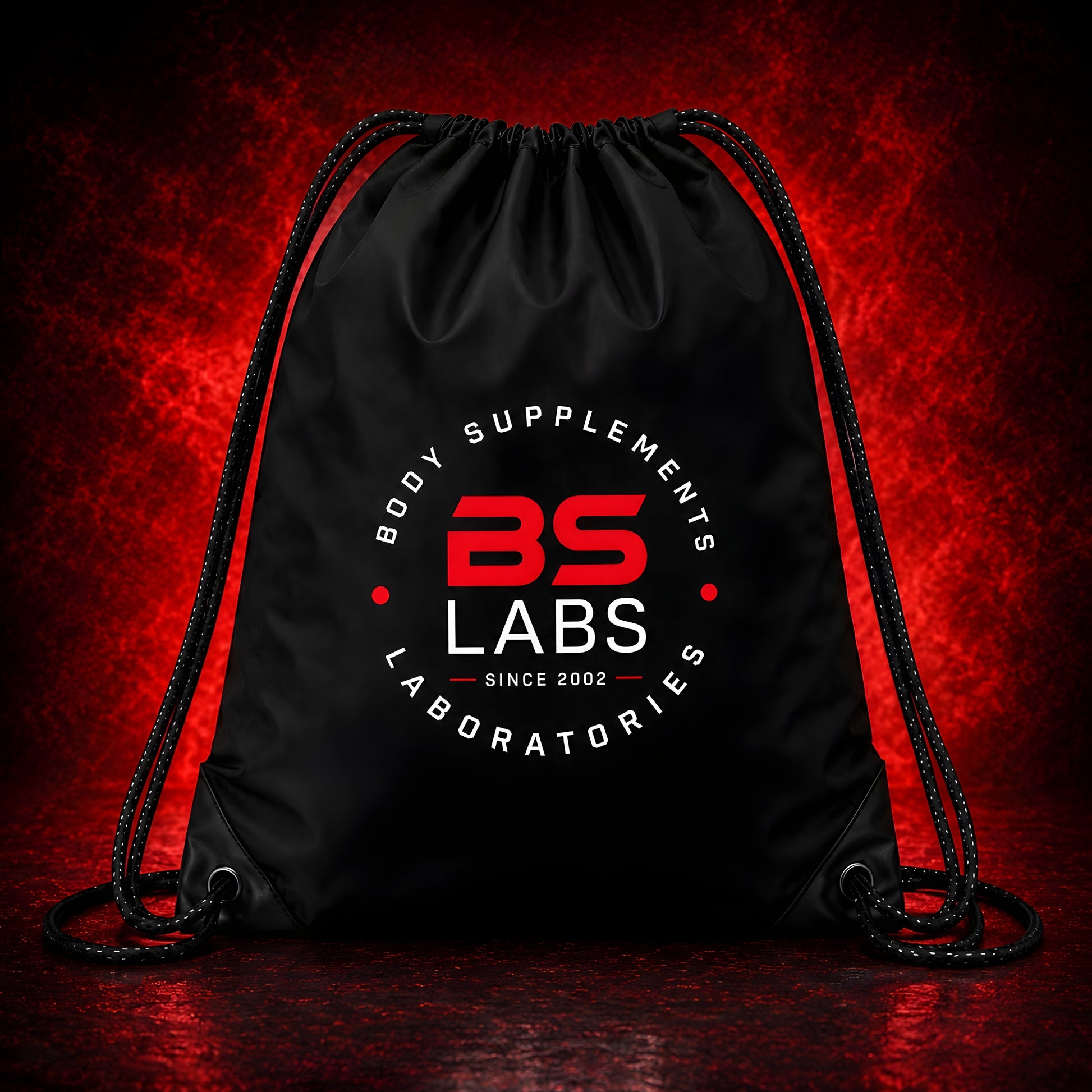 Black BSLABS Sportiva gym bag with multiple compartments for fitness gear, made of durable material for sports and workout use.