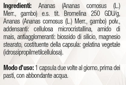Bslabs Bromelina Ananas supplement, 250 GDU/g, 50 capsules, natural diuretic and digestive support, bottle with capsules.