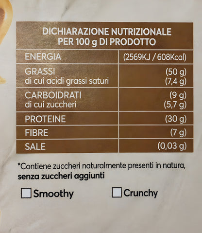 Bslabs natural peanut butter jar with a label, highlighting high protein content and no added sugars, on a white background.