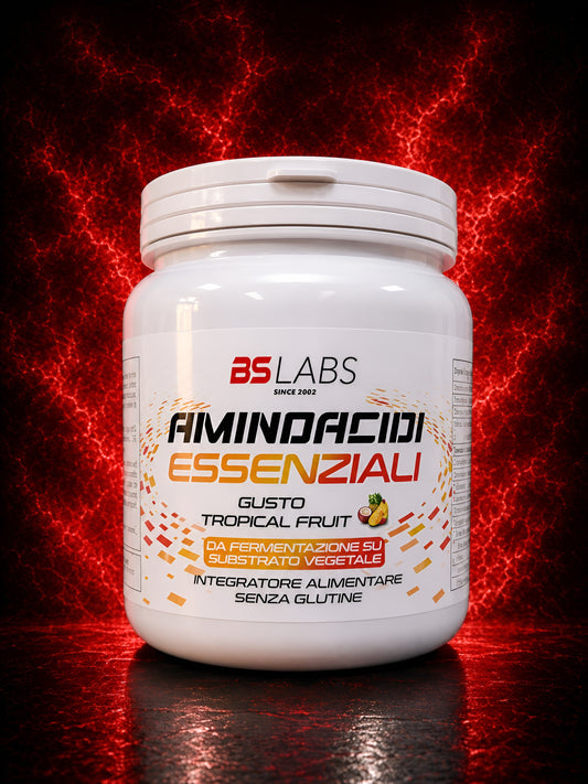 Bslabs Essential Amino Acids (EAA) supplement with Vitamin B6 and B12 in a 300g container, showing the powder and label.